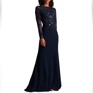 Tadashi Shoji Forena Embroidered Crepe Gown Dress, SIZE 10